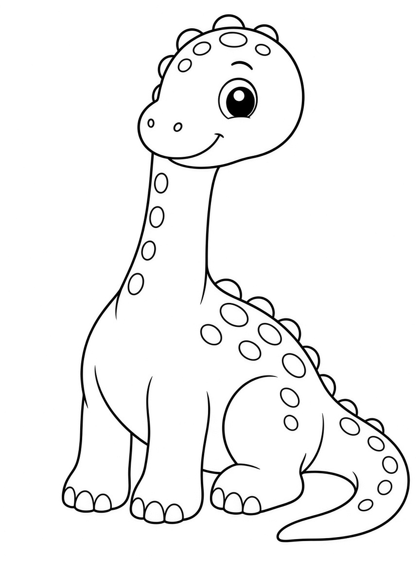 Cute baby brachiosaurus coloring page printable PDF