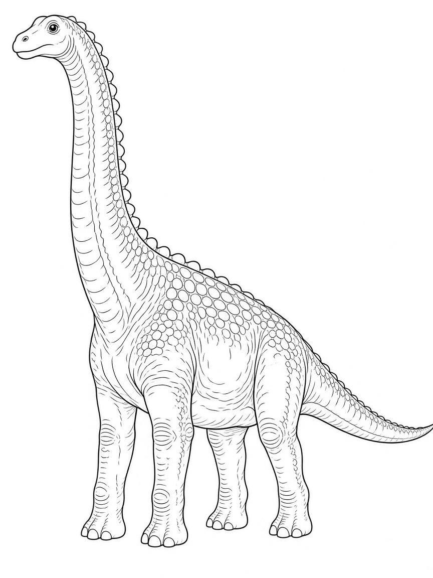 Detailed brachiosaurus coloring page with neck folds