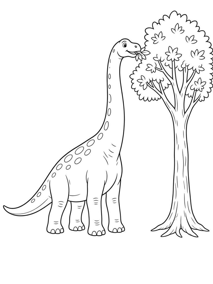 Brachiosaurus eating leaves coloring page printable
