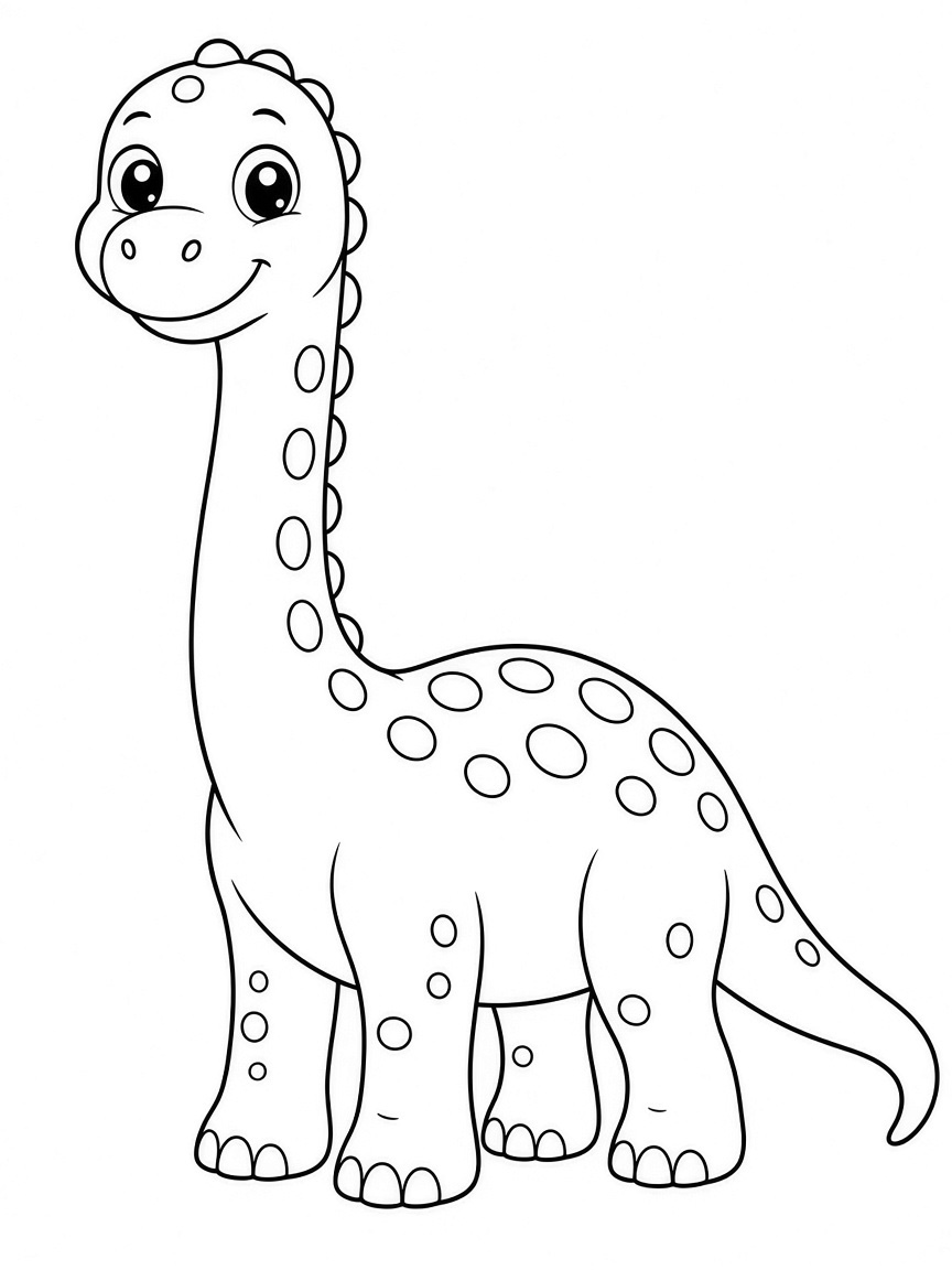 Cute front-facing brachiosaurus coloring page for kids
