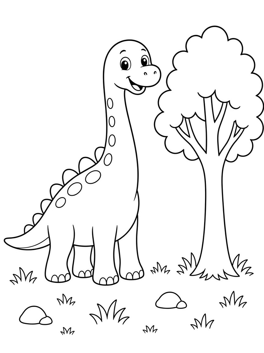Brachiosaurus with tree coloring page for older kids